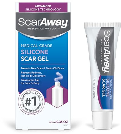 ScarAway Silicone Scar Gel, Helps Improve Size, Color & Texture of Hypertrophic & Keloid Scars from Injury, Burns & Surgery, Water Resistant, 10g (0.35 Oz)