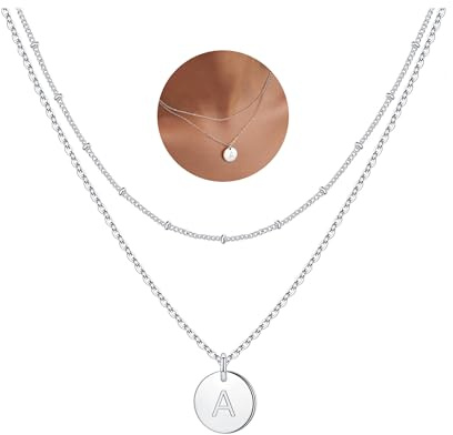 TINGN Kedja med bokstavsberlock i 14 k guldplätering, dubbelsidig gravering, halsband med guldmynt, initialhalsband, skiktat halsband för dam och tonårsflickor, presentidé, 14+2/16+2, Mässing,