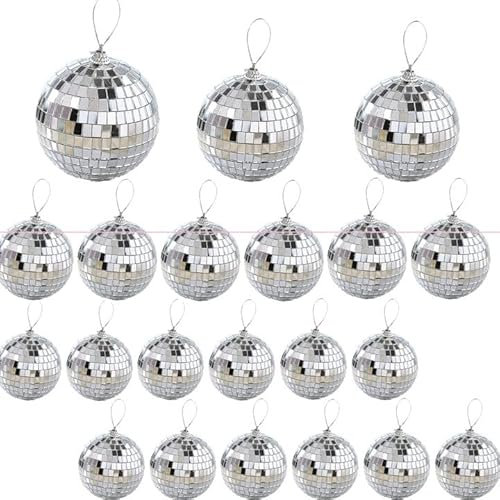 21 Palline da discoteca a specchio, 4 dimensioni decorate da appendere, per la festa di bar, accessori per palcoscenico, ornamenti per albero di Natale e forniture..