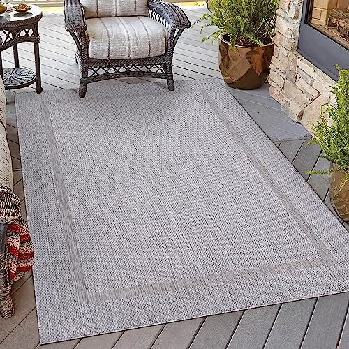HomebyHome In & Outdoor Teppich Wetterfest Sisal Optik Silber 60x100 cm Läufer - Balkon Teppich Wasserfest, Waschbar, Flachgewebe - Ideal für Küchenläufer, Camping, Garten und Terrasse