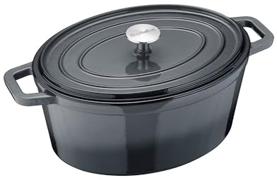 Berndes Bräter B.iron 6L mit Deckel - 31x24 cm - Gusseisen mit Emaillebeschichtung - Kochtopf zum Schmoren und Braten - Induktionsgeeignet - für alle Herdarten - Schwarz/Grau