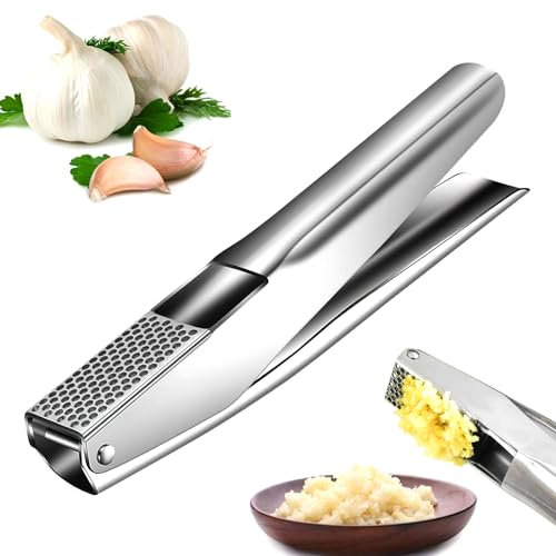 Presse-ail 2 en 1 en acier inoxydable, pour extraire plus de pâte d'ail, passe au lave-vaisselle, pratique et facile à nettoyer