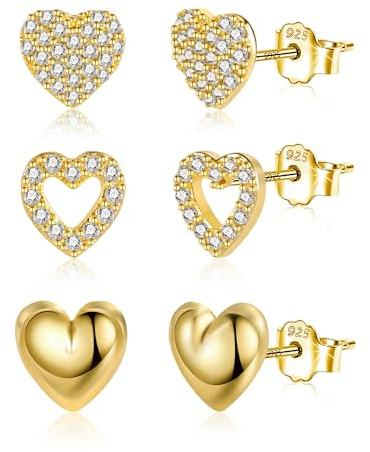 Ohrringe Ohrstecker für Damen, Zirkonia Herz Ohrsteck Gold Kleine Ohrringe 3 Paar Knorpel Ohrring Piercings Set Ohr Piercing Ohrstecker Multipack Ohrring Set für Damen