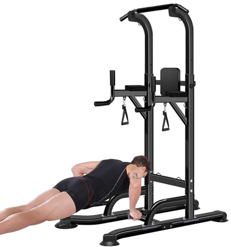 NAKEAH Multi-Fonction Power Tower Dip Station Force Training Exercice Up Bar pour Le Gymnase à Domicile, Supports de Baisse de Hauteur réglables,Noir