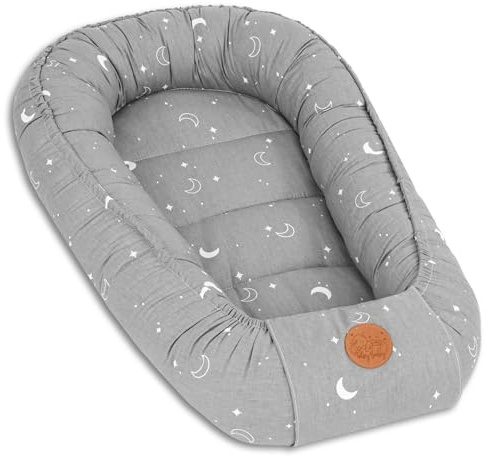 Babynest babynestchen neugeborene mit tragegriff 90 x 50 cm baby nestchen tragbar nest für bett kinder kuschelnest coccon für Jungen und Mädchen Monde