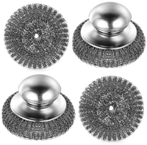 2pcs Wire Wool with Handle with 2 Replacement Steel Wool Pads,Stainless Steel Cleaner for Cleaning Dishes, Cast Iron, Stock Pots, Pans, Griddles, and Grills.