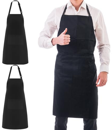 Zanfqvo Große Kochschürze Wasserdicht Schürze, 2 Stück Schwarze Schürze, Verstellbare Grillschürze mit 2 Taschen, Küchenschürze für für Köche BBQ Malerei Backen Kochen