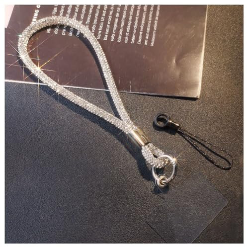 Hrlace Handy Lanyard Universal Strass Handykette Handgelenkband Glitzer Strass Kristall Telefon Lanyard zum Umhängen Handyband Handschlaufe Lanyard mit Patch für alle Smartphone Handgelenk Silber