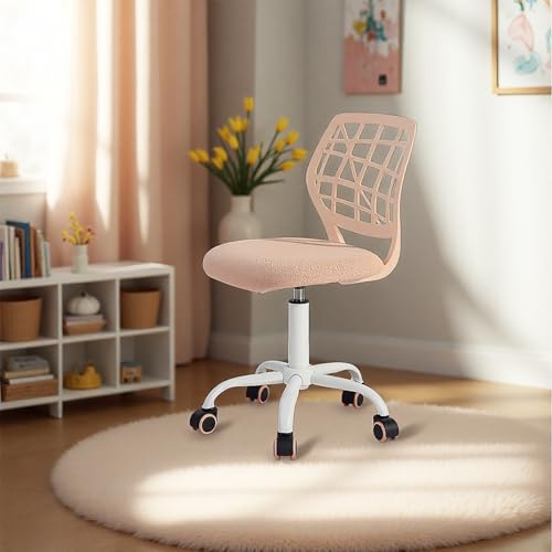 FurnitureR Sedia da scrivania per bambini, regolabile in altezza, sedia girevole con schienale con piccolo foro, adatta per camera dei bambini o sala studio, plica rosa