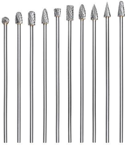 Treki 10 piezas de fresado de metal duro de 100 mm de largo con vástago de 3 mm de carburo de tungsteno, fresa para destornillador inalámbrico, fresa de metal duro, fresa de metal duro, broca para