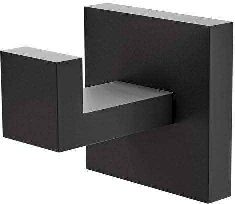 Amig - Colgador toalla baño Mod. Isla-4 - Toallero gancho Con tornillos incluidos - 55 x 55 x 55 mm - Acero inoxidable - Negro mate