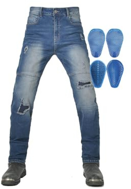Herrmotorcykelbyxor Retro Ripped Riding Denim Jeans CE-bepansrade knä- och höftskydd for cykling och utomhussporter(XX-Small)