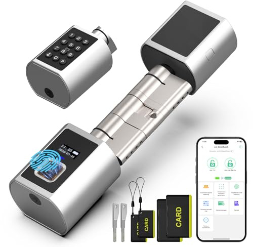 Anweller Smartes Türschloss Fingerabdruck mit Zahlencode, Elektronisches Schließzylinder Haustür mit WLAN-Fernbedienung und Display, inkl. Schlüssel & IC-Karte für 60-130mm Türen