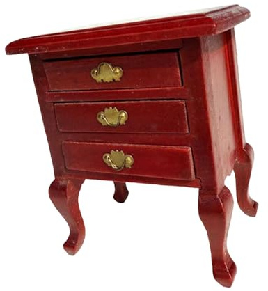 Pocoiau Table de chevet miniature en bois 1/12 avec tiroir de rangement fonctionnel et pieds incurvés pour maisons de poupées, chambre à coucher, table de chevet en bois