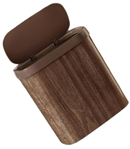 Genérico Papelera de Cocina de Plástico con Tapa Abatible de 12 Litros, Cubo de Basura Estilo Vintage con Diseño de Vetas Madera, Adecuado para Baño, Dormitorio y Oficina, Bote de Basura
