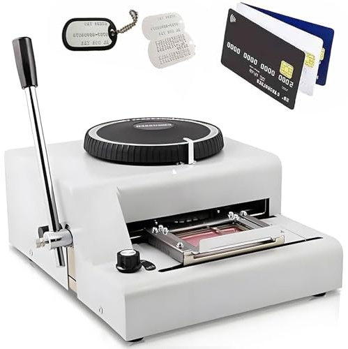 Macchina per Embossing Manuale per Dog Tag e Carte PVC, Strumento con Piastra in Metallo 72 Caratteri, 35 Tag Inclusi, Spaziatura e profondità Regolabili per Carte e ID Militari