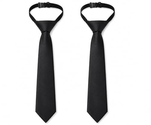 MewHunk 2PCS Cravate Noire pour Femmes, 38cm Cravates Ajustables avec Elastique et Boucle, Accessoire Costume Fille, Cravate Élegante pour Cérémonie, Mariage, École et Tenue Formelle