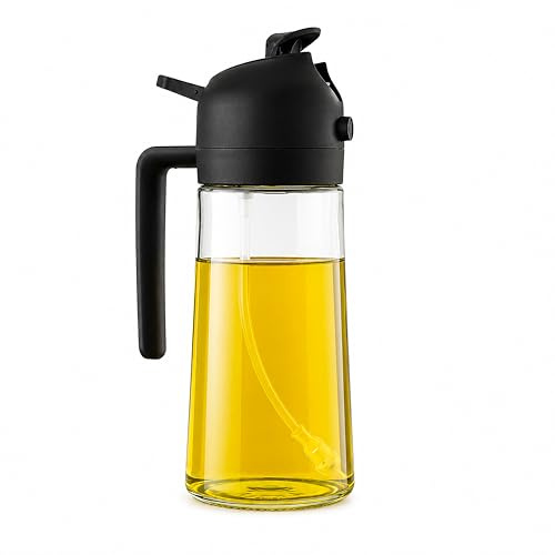 ALL4US - Spruzzino Olio per Friggitrice ad Aria 470 ml, Dispenser Olio 2 in 1 Spray e Versamento, Oliera Spray in Vetro per Cucina, Barbecue, Insalata e Cottura Senza Sprechi