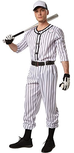 dressforfun Herrenkostüm Baseball | Langärmeliges, gestreiftes Oberteil mit Baseball-Applikation | Lange, gestreifte Hose | Inkl. Gürtel und Socken (L | Nr. 301811)