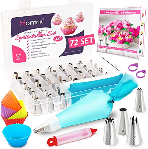 Homtrix Spritztüllen Set Spritzbeutel Silikon mit Nummerierte Edelstahl Tüllen Cupcake Förmchen Einwegspritzbeutel