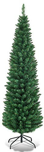 COSTWAY Albero di Natale Slim 150/180/210/240/270 cm, Albero di Natale Artificiale con 220/400/700/1000/1500 Rami e Base in Metallo, Decorazioni Natalizie per Casa e Negozio (150 CM)