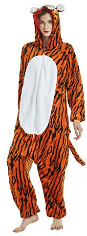 Onesie Pijamas de Animales, Unisex Adultos Pijamas Cosplay Traje Dibujos Animados Pijamas Ropa de Dormir Diaria (Tigre, S)