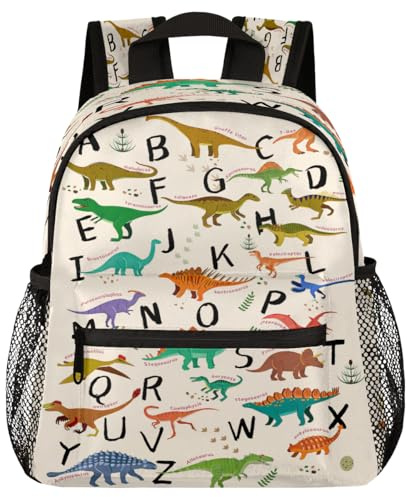 AUUXVA Alphabet Dinosaur Backpack for Kids, Neutral Preschool Toddler Bookbag Boy Girl, Childish Dino Kids Back Pack Kindergarten Children Bag Nursery Junior Primary Student Travel School Bag