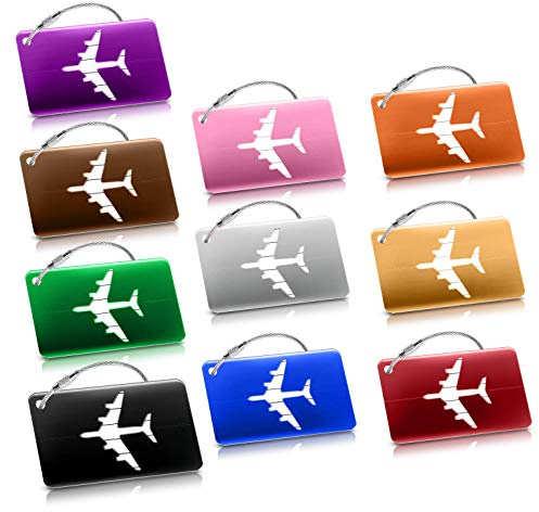 LHKJ 10 pezzi Etichette per Bagagli,Viaggio Bagagli Tag in Alluminio Bagagli Tag,Colore diverso
