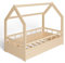 ms factory Hausbett Kinderbett 70x140 cm mit Rausfallschutz und Lattenrost - Einzelbett aus Kiefernholz für Mädchen und Junge - Natur Farblos