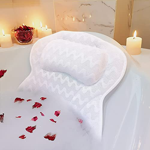 ADOV Badewannenkissen – Ergonomisches Luxus Nackenkissen mit 6 Saugnäpfen, Weiches Badekissen mit 3D Air Mesh für Kopf, Rücken und Schultern, Waschbar Kissen Badewanne, Ideal für Badewanne, Spa