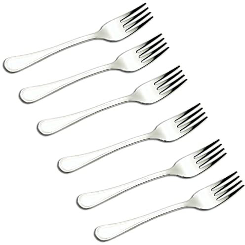Tradineur - Set de 6 Tenedores Lunch de Acero Inoxidable, Cubiertos clásicos para Postre, Tarta, Helado, Aptos para lavavajillas, 14,5 cm