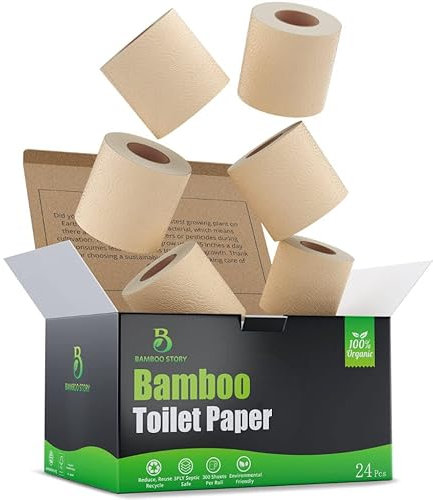 Bamboo Story Premium Bamboo Toilet Paper | Unbleached, 24 Rolls, 3PLY & 300 Sheets | FSC Certified, Bleach Free, PFA Free, Chemical Free, Plastic Free, BPA Free, Septic Safe Toilet Tissue (24)