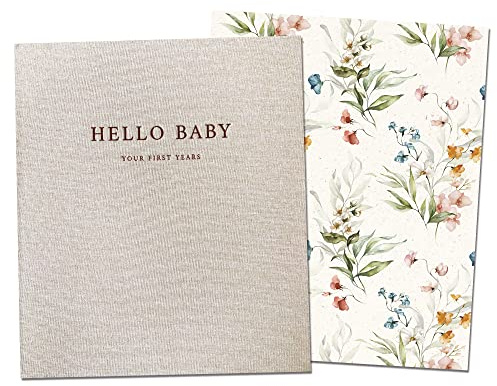 Peachly Book for Girl | Minimalist Memory Book | First Year Book Keepsake for Milestones and Memories | Simple Scrapbook Linen Cover - Fleur