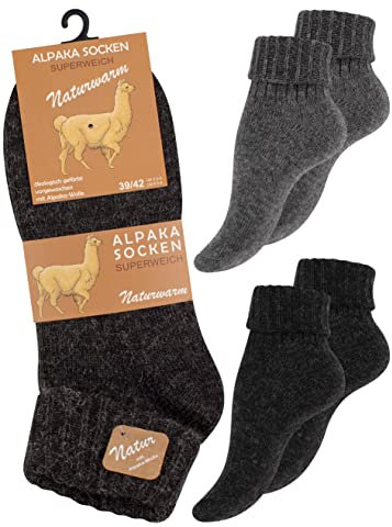 Cotton Prime Alpaka Socken, Wollsocken, Wintersocken für Damen & Herren, 2 Paar - Warme Haussocken, Kuschelsocken, anthrazit/grau (Umschlag), Gr. 39-42