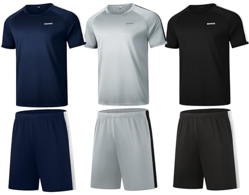 RPOVIG Shirts Shorts Workout Set:Men's 3 Pack Clothes Short set outfits Gym Active Athletic Basketball