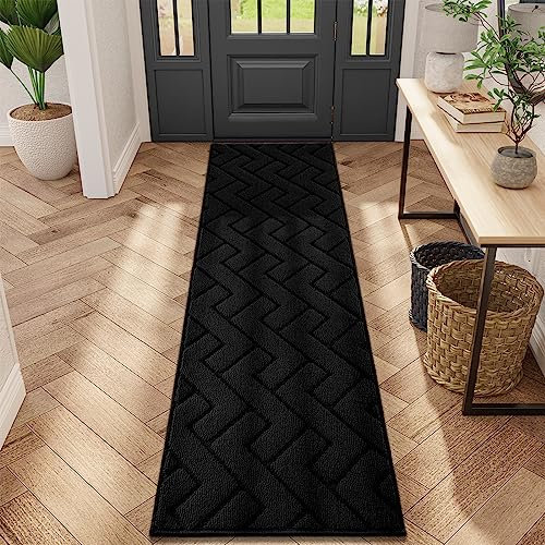 Biscpro Door Mat, 50x150 cm DoorMat Indoor Washable, Doormat Indoor Dirt Trapper Non-slip,Absorbent Inside Entrance Rug Mat for Entryway,Patio,Garden,Laundry Room,Pets - Black
