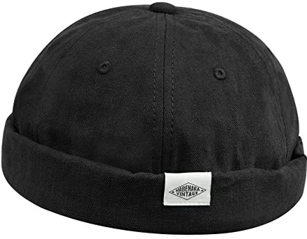 Clakllie Sommar docker-mössa 100 % bomull dockarmössa mössa hatt tunn sailor keps unisex hamnarbetare mössa rullkantsmössa, CT84-svart, En Storlek