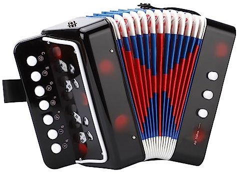 LIEKE Accordion 10 keys Button Accordion Toy for kids,Musical Instrument,Mini Accordian for Children Beginners (Black)