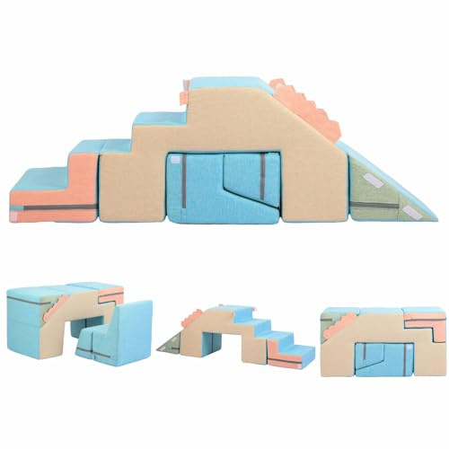 Asweets 4 in 1 Foam Climbing Blocks for Toddlers, Indoor Soft Climb and Crawl Play Climbing Toys for Creativity & Imagination, (Linen-Blue-Pink)