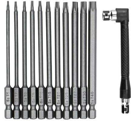 Shallho Lot de 11 embouts de tournevis Torx T6-T40 1/4 en acier magnétique Trox avec outil de support en L 75 mm de long