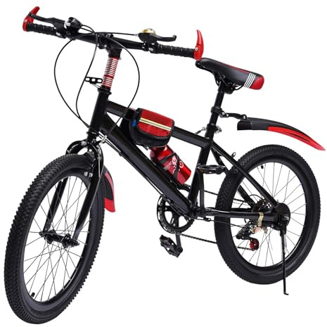 HarBin-Star – 20 tums mountainbike, 7-växlad fully MTB med fjädergaffel, stadscykel, skivbroms cykel, för pojkar, flickor, kvinnor och män (röd)