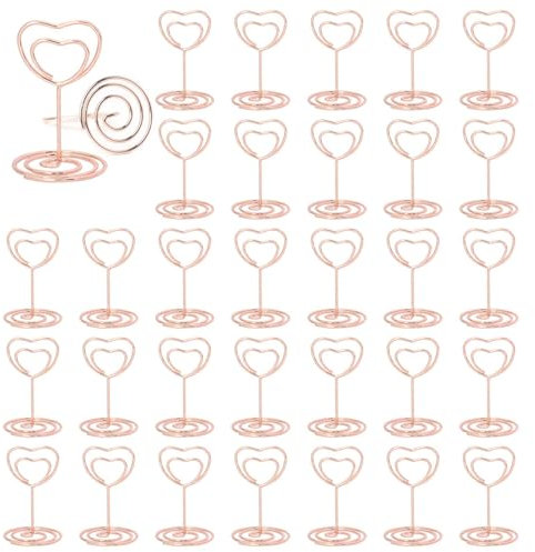 MisFun 30 Stück Tischkartenhalter, Fotohalter, Fotohalter mit Klammern, Memohalter , Tischkarten Halterung, Tischnummernhalter für Hochzeiten, für Hochzeiten, Jubiläen, Partys (Herzform Roségold)