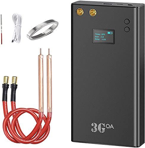 soldador por puntos, Ovshnrr 7500 mAh Mini soldador de puntos de batería, pantalla LCD de 1,5 '' actualizada 70 engranajes ajustables mejorados con lámina de níquel de 5m