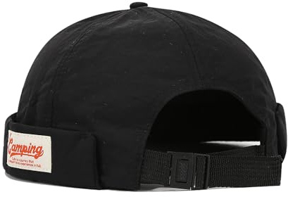 QKURT Cappello Docker per Uomo e Donna, Berretto Senza Visiera ad Asciugatura Rapida, Leggero, Regolabile, Tinta Unita, Nero, 56-61 cm (22.1-24 inches)