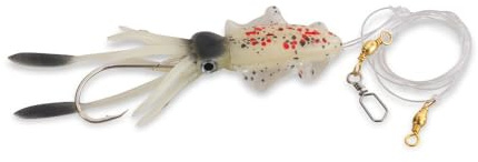 AQUANTIC Octo Leader Rig, Meeresangel-System mit Oktopus-Köder, 6 Fluoreszierende Farben, Einzelhaken, Octopus-System Beifänger, Octopus-Vorfach (BSLUM - Black Spotted Lum)