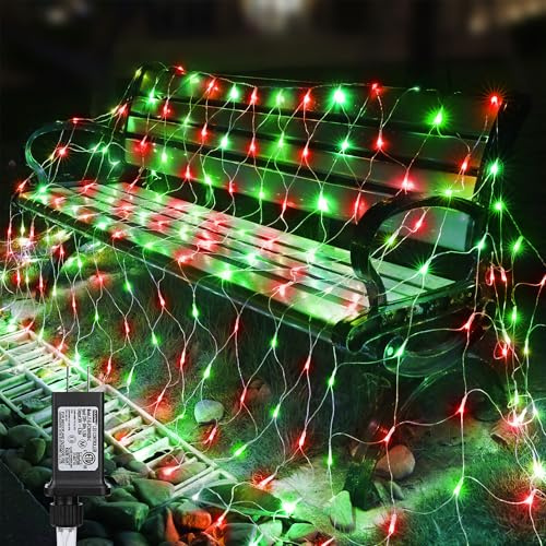 Red de luces de Navidad de 3,5 m x 1,5 m para exteriores, 360 luces LED con 8 modos, conectable, temporizador, impermeable, de bajo voltaje, malla de arbusto, guirnalda de luces para patio, arbusto