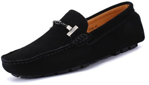 DADAWEN Hommes Daim Penny Loafers Confort Chaussures de Conduite Mocassin Slippers Chaussures de Décontractées - Noir 46