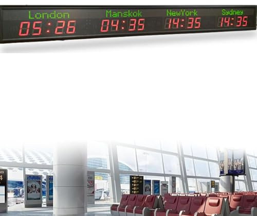 Horloge mondiale murale avec affichage LED, 5 niveaux de luminosité, prend en charge plusieurs fuseaux horaires, idéale pour les entreprises multinationales, les hôtels et les bureaux