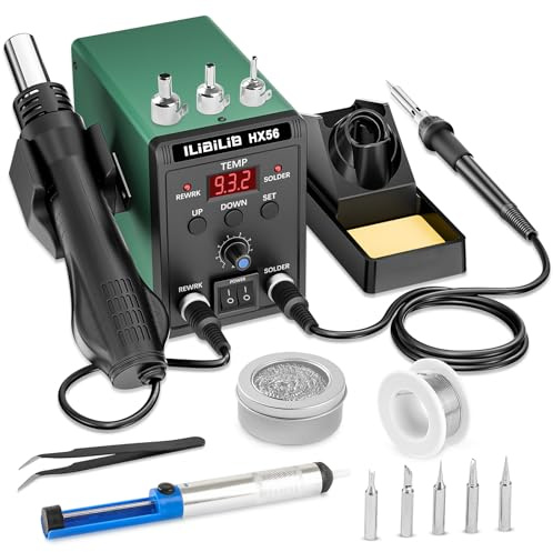 ILIBILIB 700 W, 2-in-1-SMD-Lötstation, Heißluft-Reworkstation, einstellbare Temperatur, Digitalanzeige 100 °C – 500 °C, Lötkolben-Set mit 5 austauschbaren Lötspitzen,