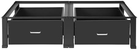 Dubbla tvättmaskinsunderrede med 2 lådor, tvättmaskinsbas av stål, dubbelt underrede för tvättmaskin och torktumlare, 200 kg lastkapacitet, 126 x 54 x 32 cm (svart)